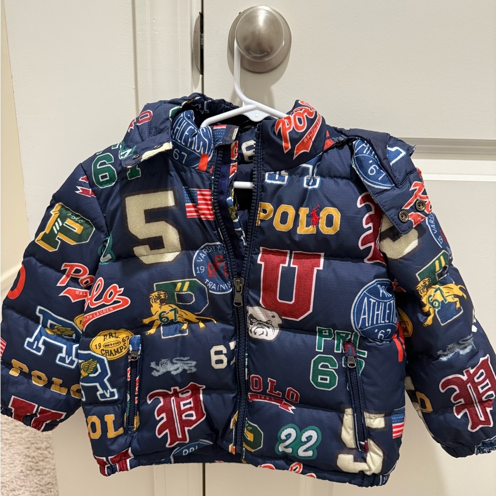 Colorful Logo Print Puffer Jacket